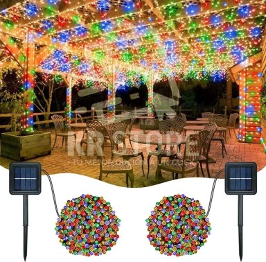LUCES NAVIDAD LED 100 FOCOS SOLAR GUIRNALDA 10 METROS 2 UNIDADES - 1