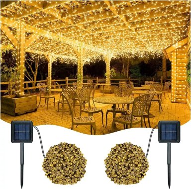 LUCES PACK 2 SOLAR GUIRNALDA AMARILLO 10 M NAVIDAD - 1