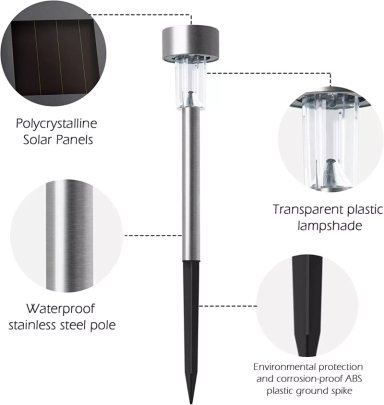 PACK X10 ESTACAS FARO LAMPARA SOLAR ALUMINIO INOXIDABLE - 3