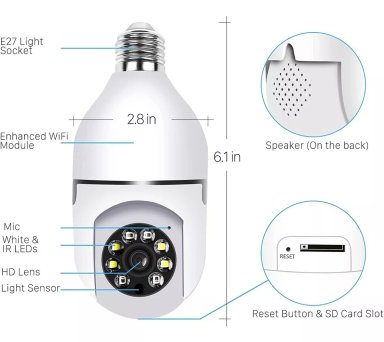 CÁMARA TASBEL CAMARA AMPOLLETA WIFI SEGURIDAD PANORAMICA 360 - 2
