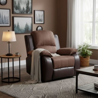 BERGER DANIELS 1 CUERPO TERCIOPELO CAFE CLARO RECLINABLE THOMPSON + MICROFIBRA - 1