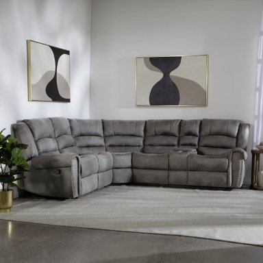 SOFÁ SECCIONAL RECLINABLE MODERNO GRIS 5 CUERPOS + CONSOLA CASTLE 7245CHCGR - 1