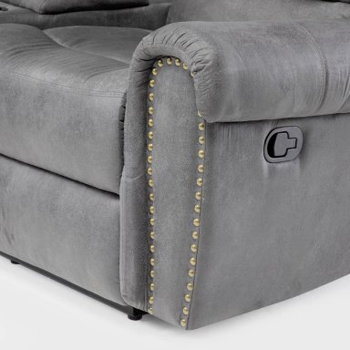 SOFÁ SECCIONAL RECLINABLE MODERNO GRIS 5 CUERPOS + CONSOLA CASTLE 7245CHCGR - 4