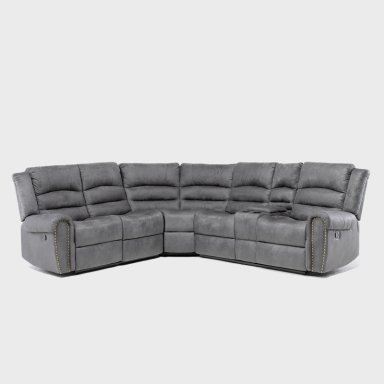 SOFÁ SECCIONAL RECLINABLE MODERNO GRIS 5 CUERPOS + CONSOLA CASTLE 7245CHCGR - 6