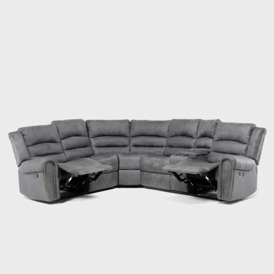 SOFÁ SECCIONAL RECLINABLE MODERNO GRIS 5 CUERPOS + CONSOLA CASTLE 7245CHCGR - 7