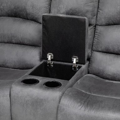SOFÁ SECCIONAL RECLINABLE MODERNO GRIS 5 CUERPOS + CONSOLA CASTLE 7245CHCGR - 11