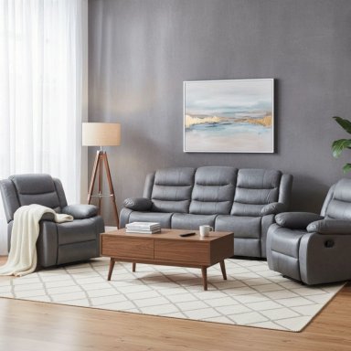 LIVING SOFÁ 3 CUERPOS RECLINABLE ROMA GRIS + 2 BERGERS KM060GR - 1