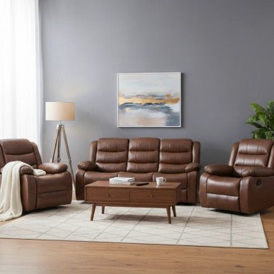 LIVING SOFÁ 3 CUERPOS RECLINABLE ROMA CAFÉ + 2 BERGERS KM060BR - 1