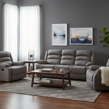 LIVING RECLINABLE SOFÁ 3 CUERPOS + 2 BERGERS NEW PRAGA GRIS SET8041FFGR - 1