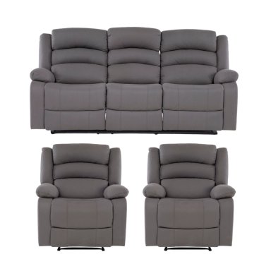 LIVING RECLINABLE SOFÁ 3 CUERPOS + 2 BERGERS NEW PRAGA GRIS SET8041FFGR - 6