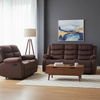 LIVING RECLINABLE SOFA 3 CUERPOS + SOFA 2 CUERPOS CAFE  OSCURO NORMAN 2011DBR - 1
