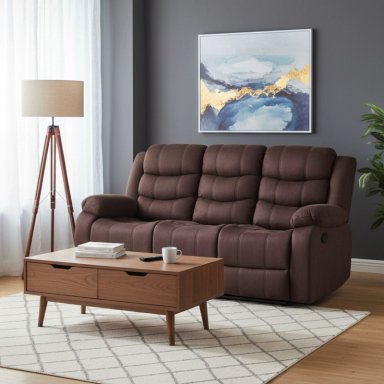 LIVING RECLINABLE SOFA 3 CUERPOS + SOFA 2 CUERPOS CAFE  OSCURO NORMAN 2011DBR - 10