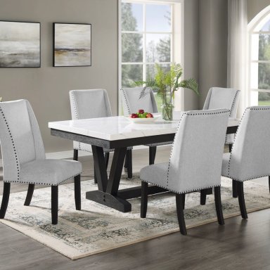 JUEGO DE COMEDOR 6 SILLAS MODERNO RODEUS BLANCO MARMOL D4931 - 1