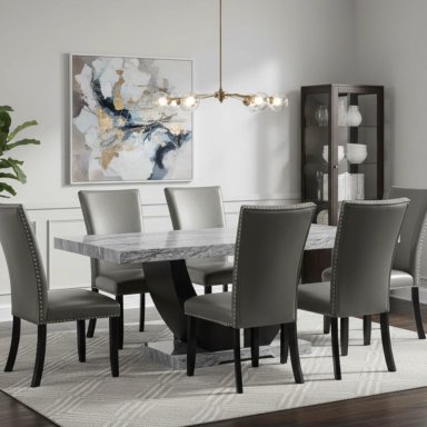 JUEGO DE COMEDOR 6 SILLAS MODERNO MOON MARMOL GRIS D6058 - 1