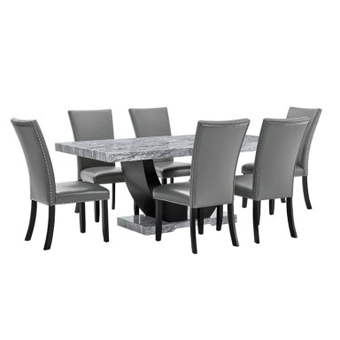JUEGO DE COMEDOR 6 SILLAS MODERNO MOON MARMOL GRIS D6058 - 3