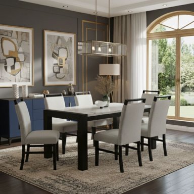 JUEGO DE COMEDOR 6 SILLAS MODERNO BELICE BLANCO GRIS D2506 - 1