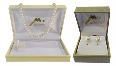 SET COLLAR PERLAS 40 CM MAS AROS MALLORCA ENCHAPADO EN ORO - 1