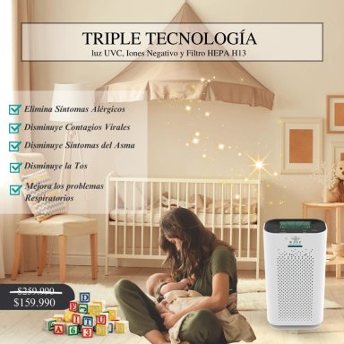 PURIFICADOR DE AIRE SMART WASP - FILTRO HEPA + IONES NEGATIVOS + LUZ UV - 6