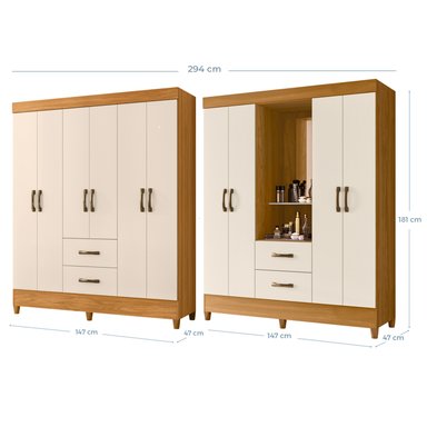 COMBO CLOSET VEKKA HOME MOBI 6 PUERTAS 2 CAJONES + CLOSET ESPEJO 4 PUERTAS 2 CAJONES BEIGE - 6
