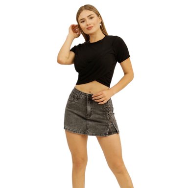 FALDA SHORT MUJER MEGABAZAR NEGRO JEANS 06 YASSNE - 1
