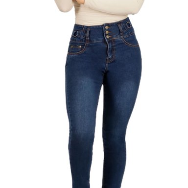 JEANS MUJER MEGABAZAR AZUL PITILLO TIRO ALTO 97 YASSNE - 4