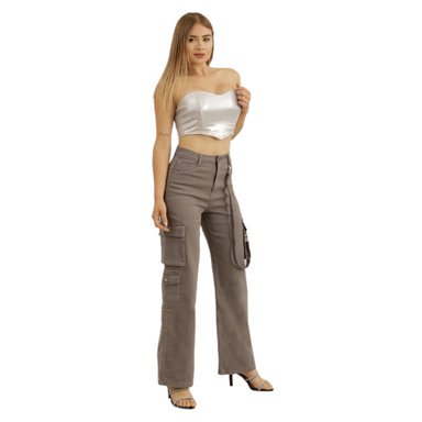 JEANS MUJER MEGABAZAR GRIS CARGO J9810 - 1