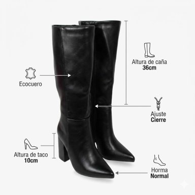 BOTA CAÑA ALTA MUJER ECOCUERO NEGRA TACO CUADRADO 2680 NEGRO - 9