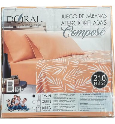 SABANA 1.5 PLAZA ATERCIOPELADA 210 HILOS COMPOSE 100% POLIESTER NARANJA - 2