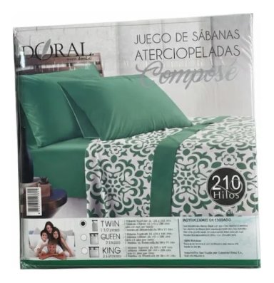 SABANA 1.5 PLAZA ATERCIOPELADA 210 HILOS COMPOSE 100% POLIESTER VERDE - 2