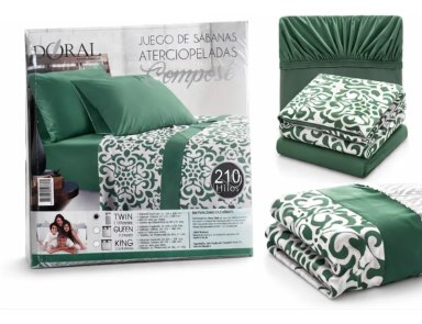 SABANA 1.5 PLAZA ATERCIOPELADA 210 HILOS COMPOSE 100% POLIESTER VERDE - 3