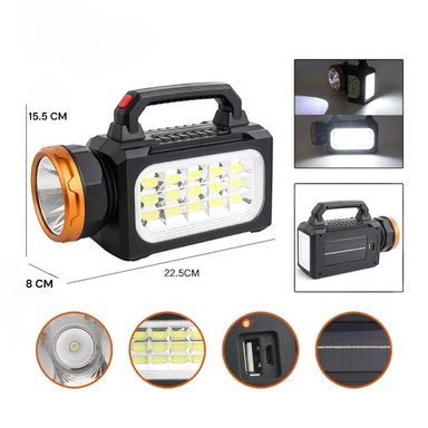 LINTERNA LÁMPARA LED SOLAR RECARGABLE USB IMPERMEABLE PORTATIL ALTA POTENCIA - 2