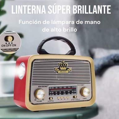 RADIO PORTÁTIL LINTERNA BLUETOOTH RECARGABLE Y A PILAS RETRO VINTAGE ROJA - 4