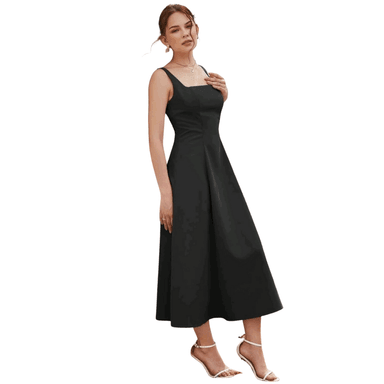 VESTIDO MUJER KADRIHEL NEGRO I006 CUELLO CUADRADO SIN MANGAS PARA OTOÑO INVIERNO - 2