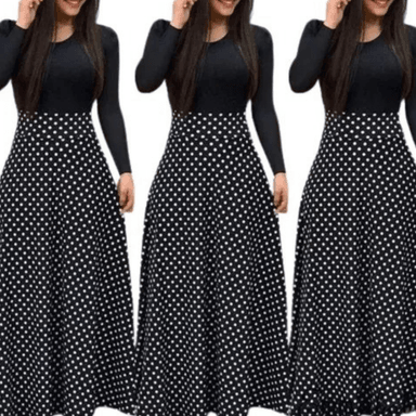 VESTIDO LARGO MUJER KADRIHEL NEGRO CASUAL DE LUNARES IDEAL PARA FIESTA GALA COCTEL BODA VL005 - 1