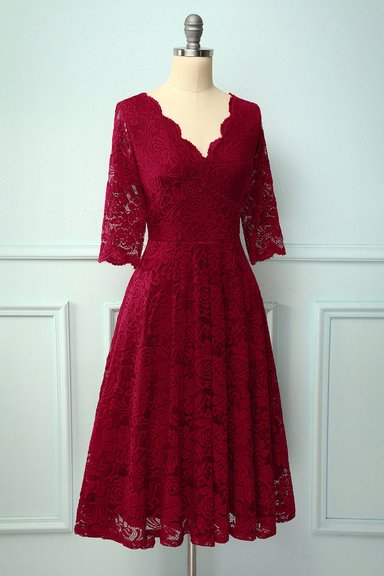 VESTIDO ACAMPANADO MUJER KADRIHEL BURDEO IDEAL PARA FIESTA GALA COCTEL BODA VC053 - 1