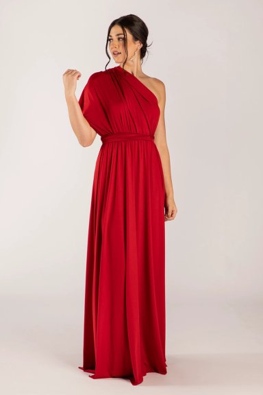 VESTIDO MULTIUSO CON ABERTURA EN PIERNA MULTIFORMAS IDEAL PARA DAMA DE HONOR FIESTAS GALA. ROJO - 1