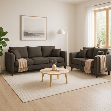 SOFA 3 Y 2 CUERPOS RIBE EN TELA GRIS, SET PARA LIVING - 1