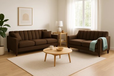 SOFA 3 Y 2 CUERPOS RAUS EN TELA CAFE, SET PARA LIVING - 1
