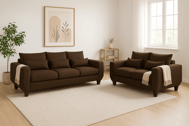 SOFA 3 Y 2 CUERPOS ROQUE EN TELA CAFE, SET PARA LIVING - 1