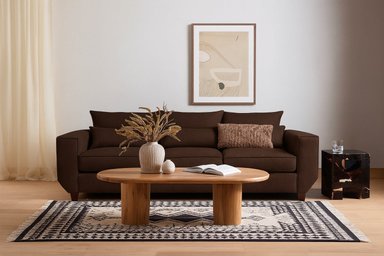 SOFA 3 Y 2 CUERPOS ROQUE EN TELA CAFE, SET PARA LIVING - 2