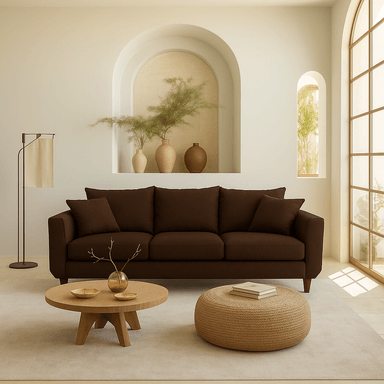 SOFA 3 Y 2 CUERPOS ROQUE EN TELA CAFE, SET PARA LIVING - 12
