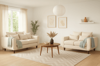 SOFA 3 Y 2 CUERPOS ROQUE EN TELA BEIGE, SET PARA LIVING - 1
