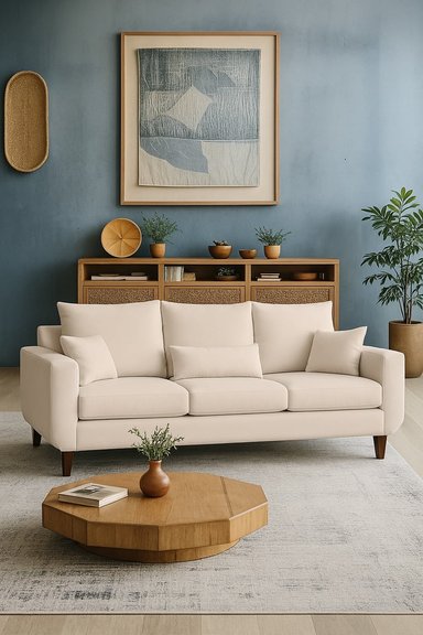 SOFA 3 Y 2 CUERPOS ROQUE EN TELA BEIGE, SET PARA LIVING - 2