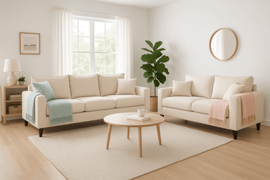 SOFA 3 Y 2 CUERPOS RAMIS EN TELA BEIGE, SET PARA LIVING - 1
