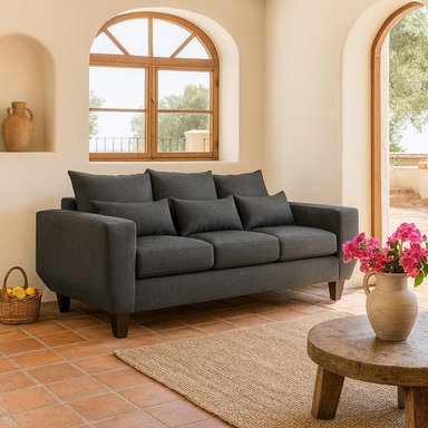 SOFA 3 CUERPOS ROQUE GRIS OSCURO TELA – CONFORT Y ESTILO PARA TU HOGAR - 1