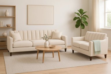 SOFA 3 Y 2 CUERPOS CASA WOW DECO RAUS EN TELA BEIGE SET LIVING - 1