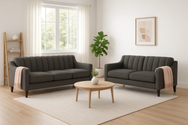 SOFA 3 Y 2 CUERPOS RAUS EN TELA GRIS, SET PARA LIVING - 1