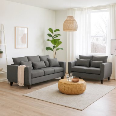 SOFA 3 Y 2 CUERPOS CASA WOW DECO ROQUE EN TELA GRIS SET LIVING - 1