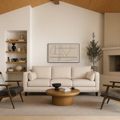 SOFA 3 Y 2 CUERPOS RIBE EN TELA BEIGE, SET PARA LIVING - 2