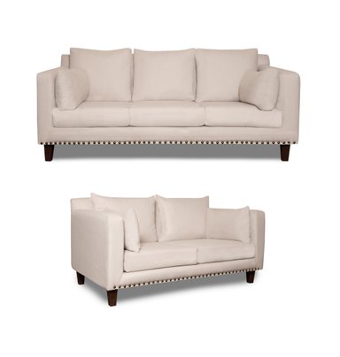 SOFA 3 Y 2 CUERPOS RIBE EN TELA BEIGE, SET PARA LIVING - 5